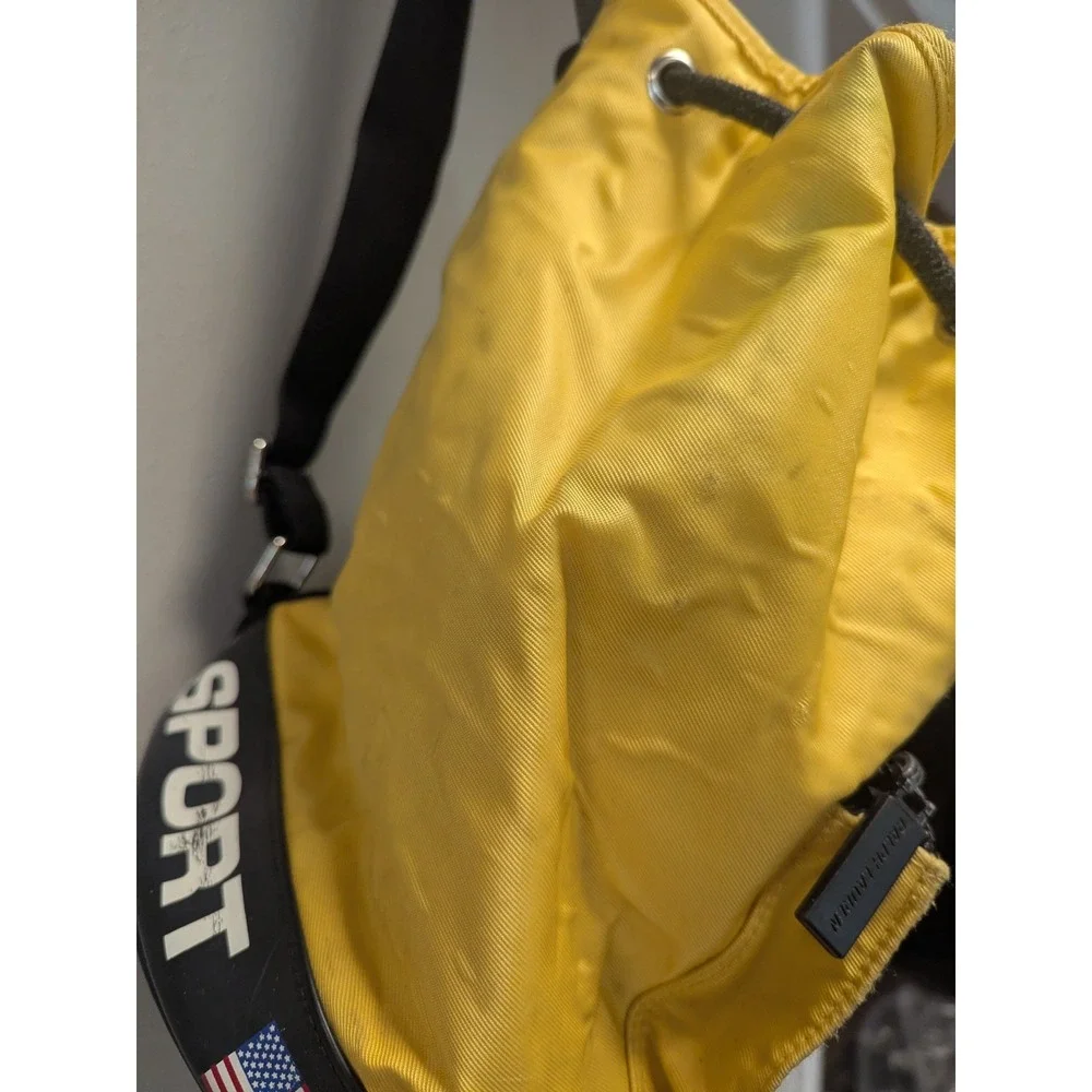 Vintage Polo Sport Ralph Lauren Yellow Drawstring Bucket Backpack Y2K USA Bag